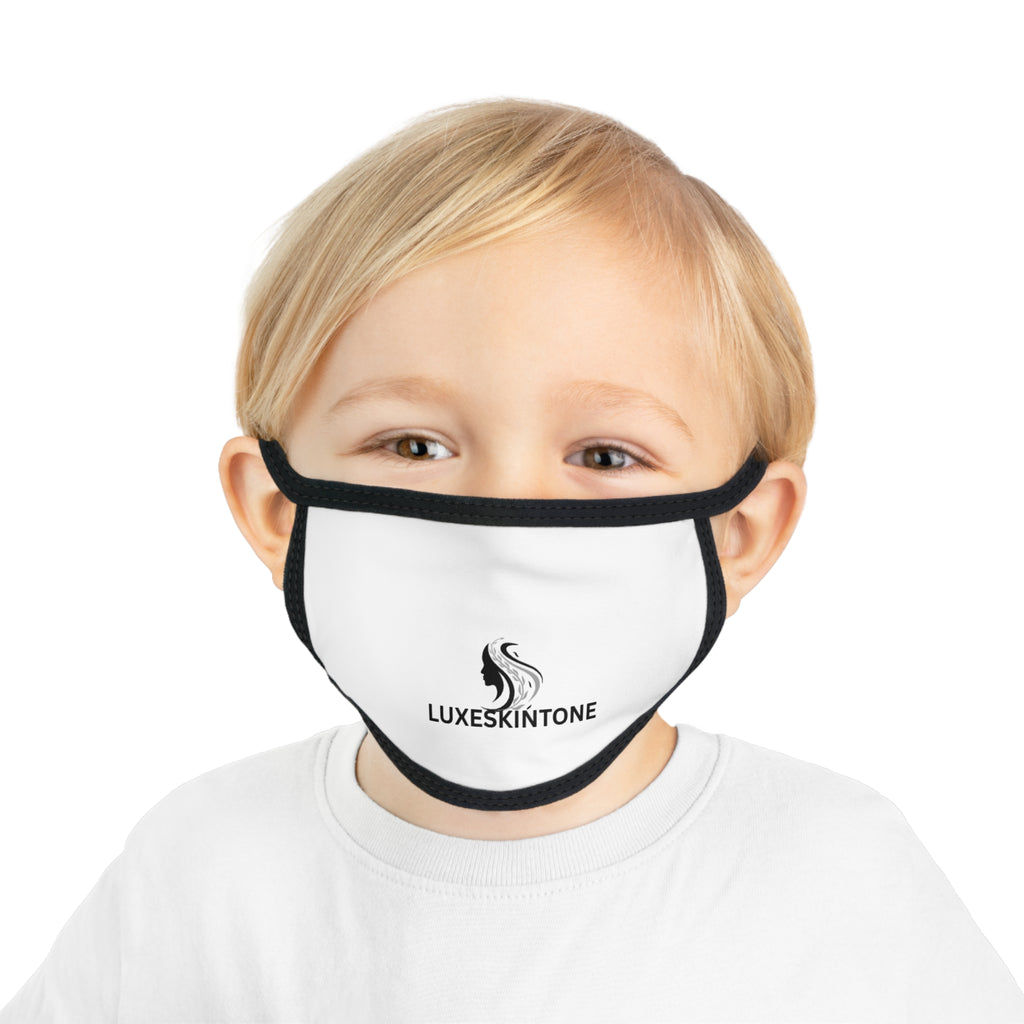 Kids Face Mask — White Reusable Mask with LuxeSkintone Logo | Comfortable Everyday Protection for School & Travel