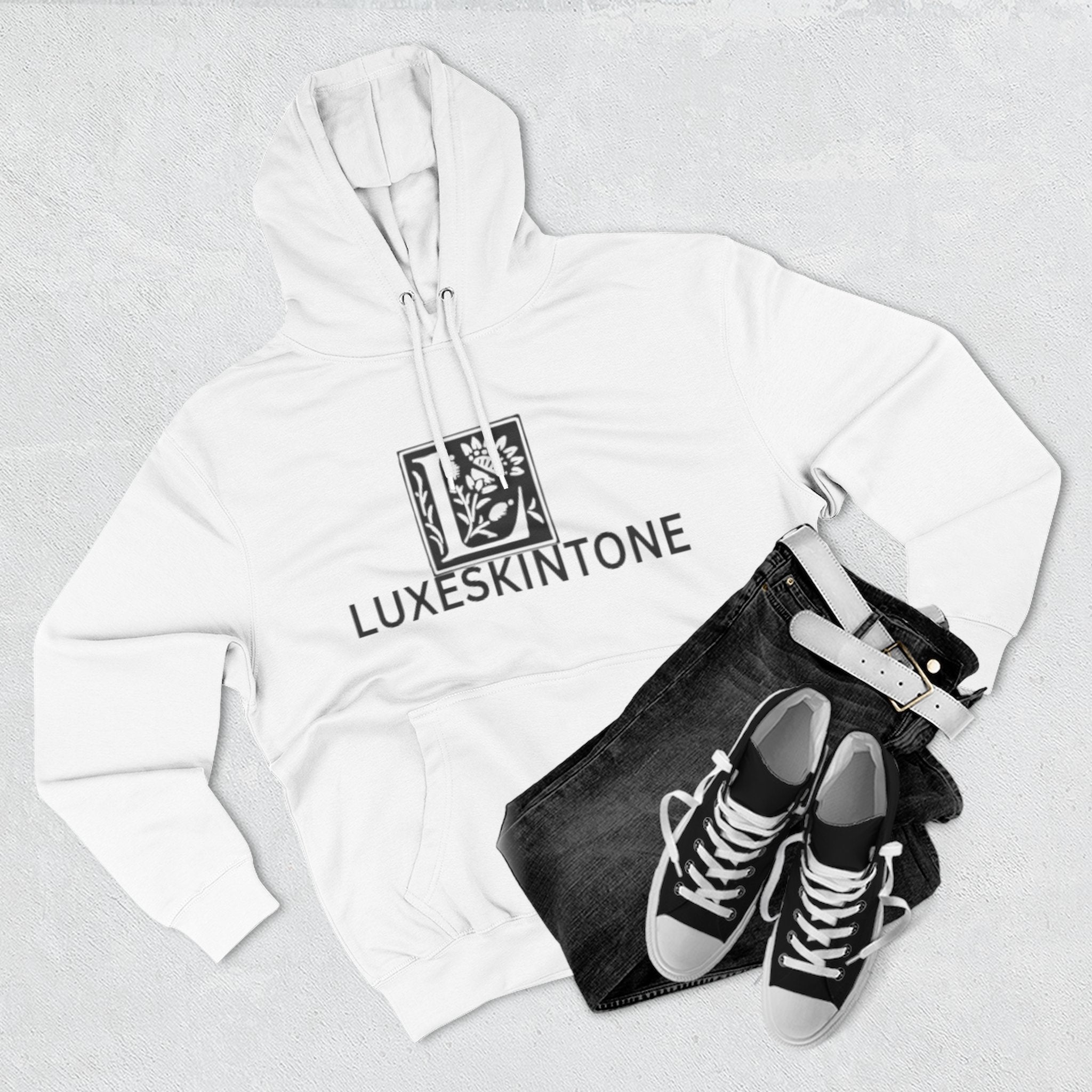LuxeskinTone Logo Hoodie — Minimalist Monochrome Branded Pullover