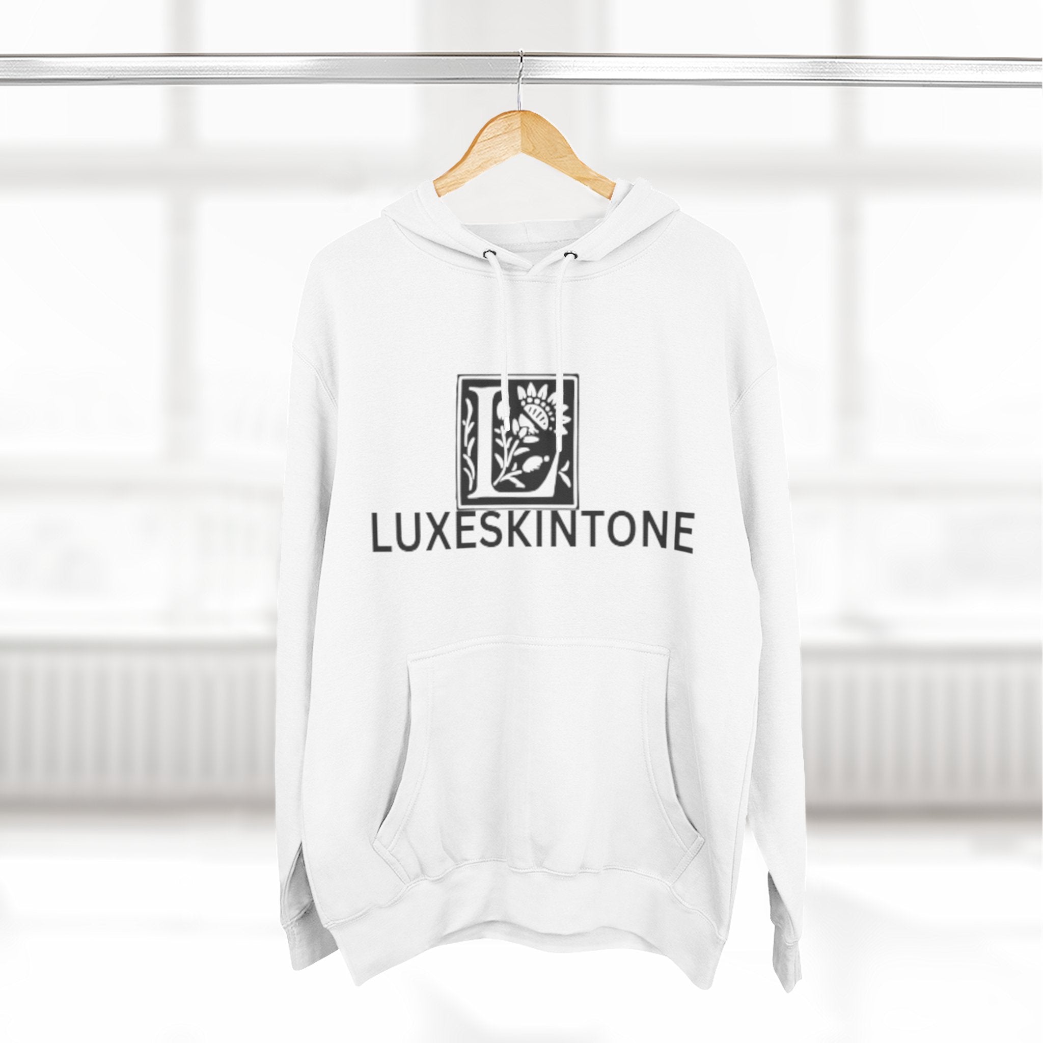 LuxeskinTone Logo Hoodie — Minimalist Monochrome Branded Pullover