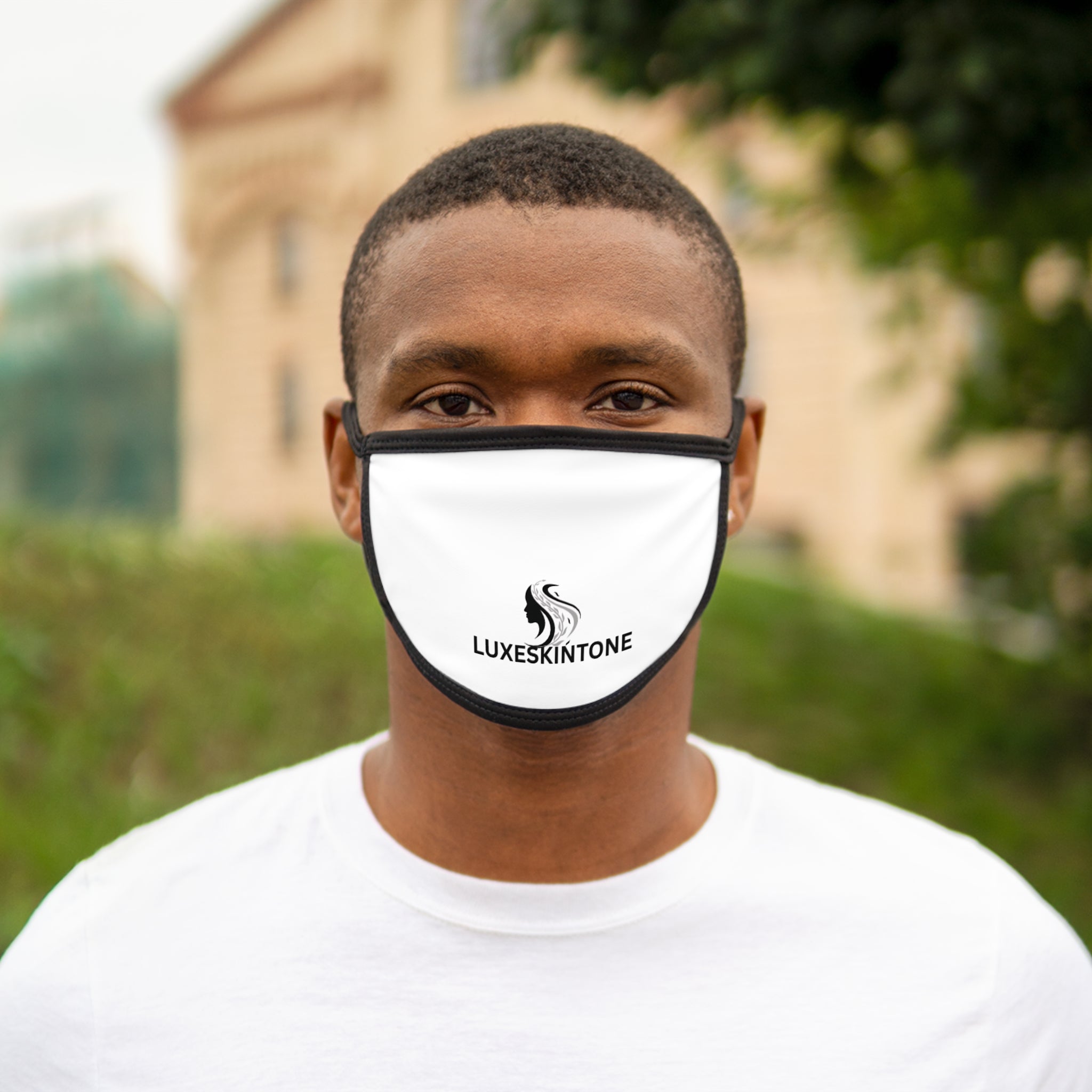 Luxeskintone Logo Face Mask — Black-Trim Mixed Fabric Protective Mask