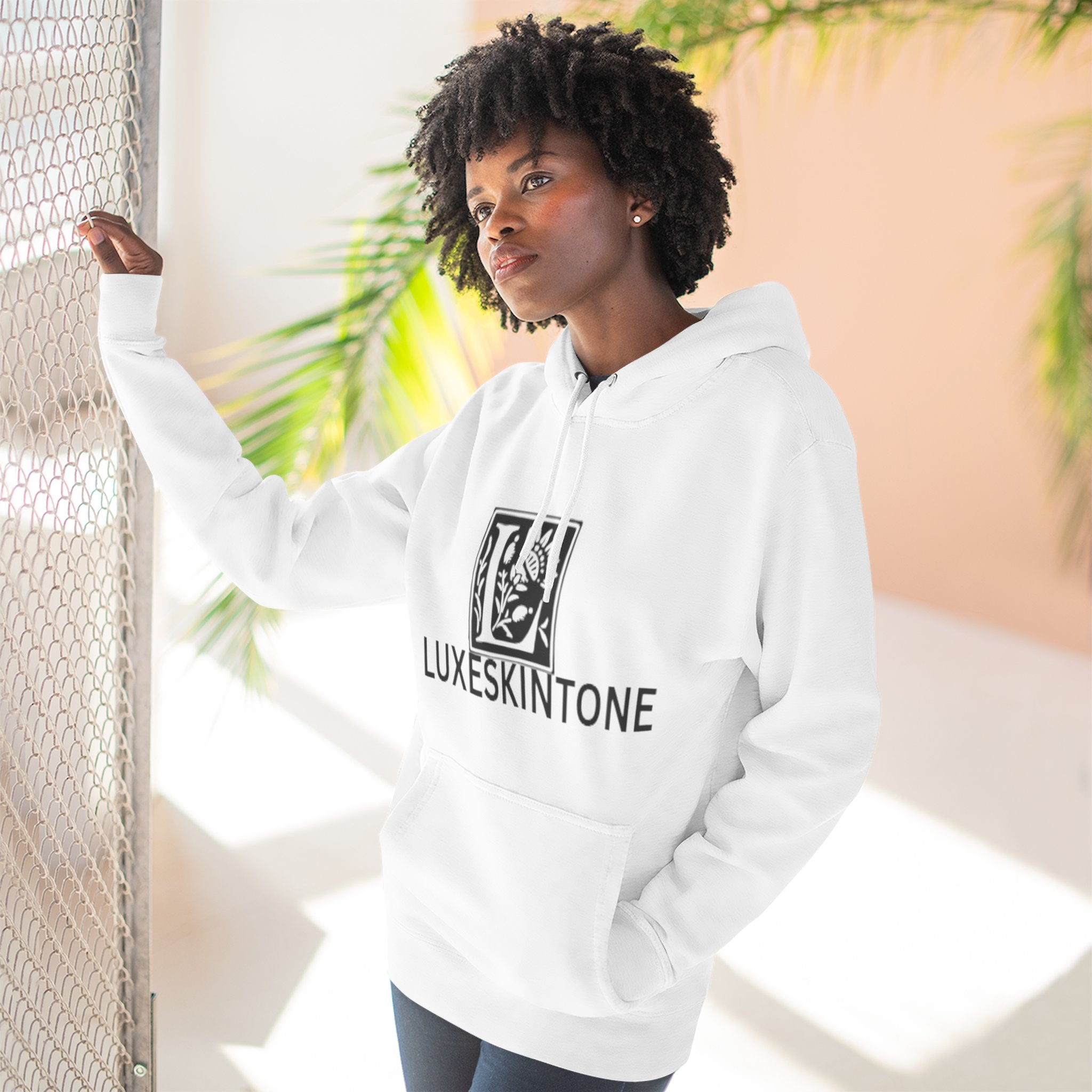 LuxeskinTone Logo Hoodie — Minimalist Monochrome Branded Pullover